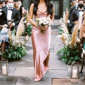 Nasty Gal Satin Gown Size 0 in a Dusty Rose / Dusty Pink Color with Cowl Neck